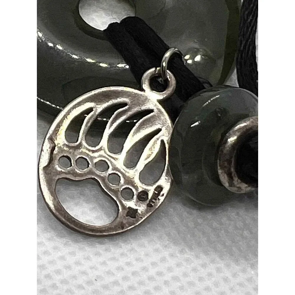 Jade‎ Donut & silver bear paw pendant necklace unisex women men AOS-B
